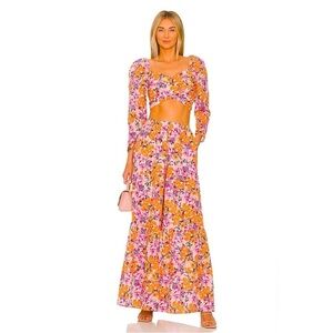 Something Navy floral crop top and pants set